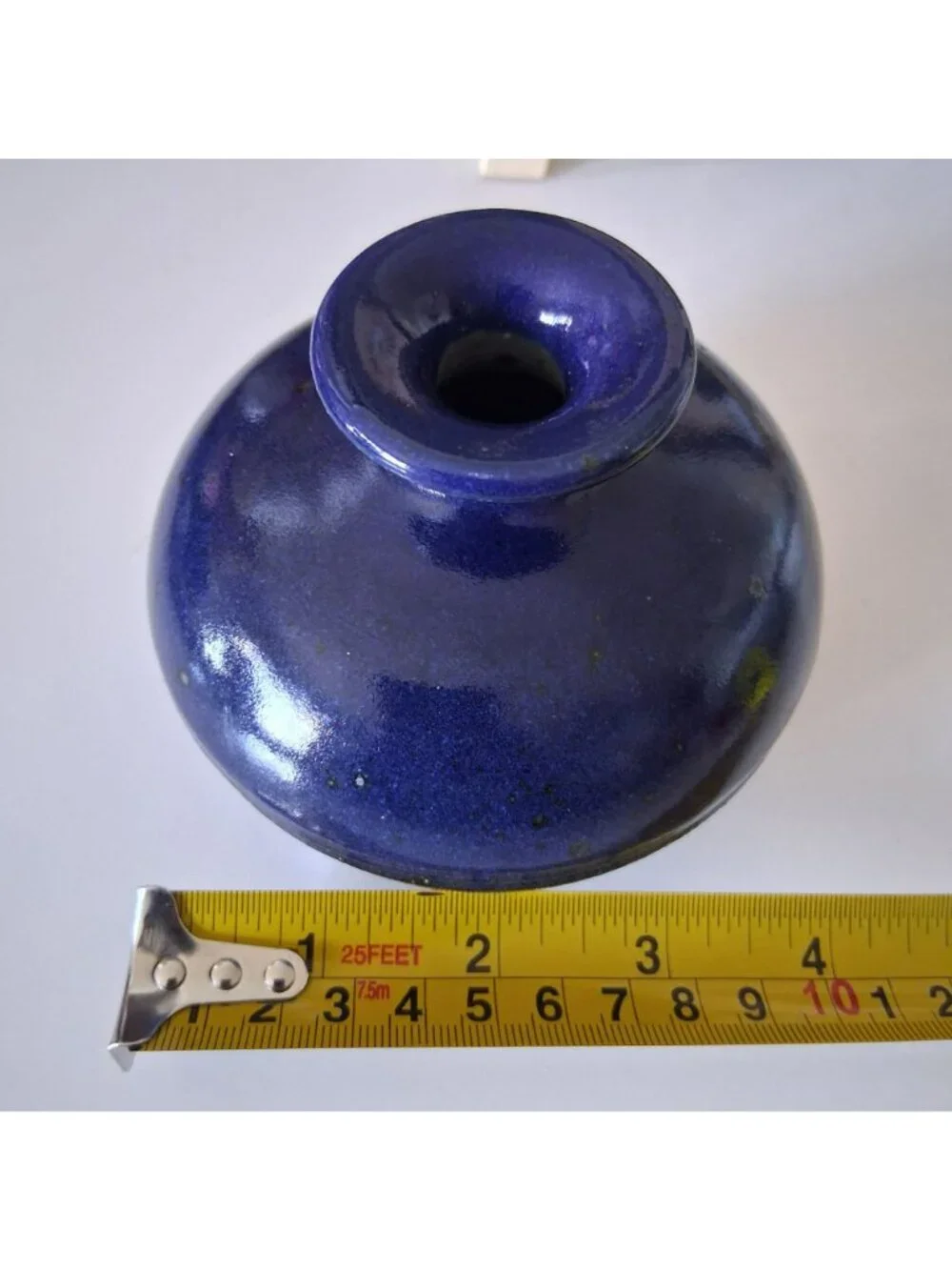 Vintage Cobalt Blue Studio Pottery Squat Vase Artist Signed Kathryn